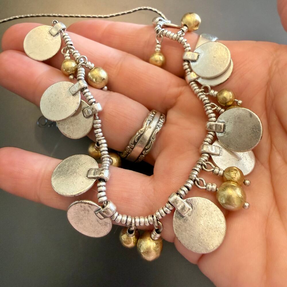 Lucky Brand Mixed Metal Silver & Gold Beaded Lariat Necklace - Picture 6 of 8